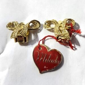 Vtg Milada Sterling Germany Filigree Bow Gold Tone Clip Earrings with Tag